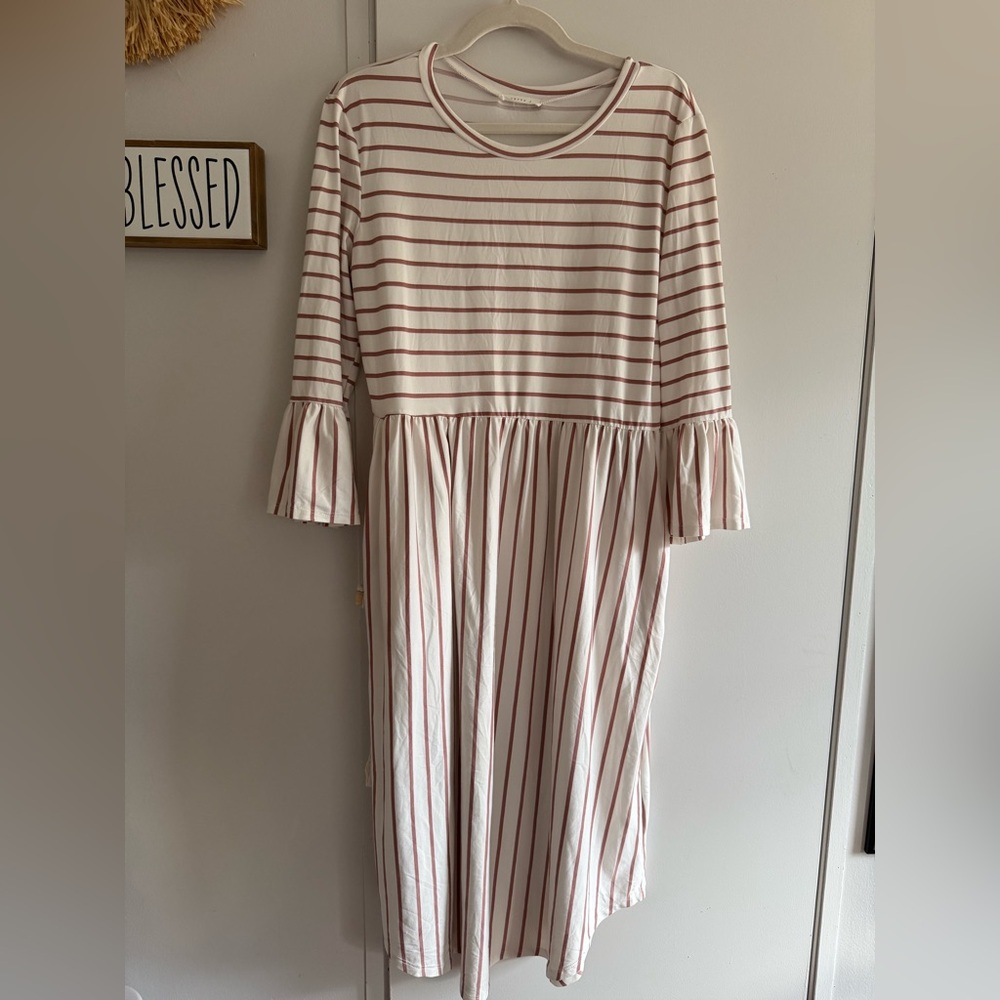 Reborn J Mauve Stripe Bell Sleeve Dress